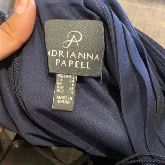 Navy Blue Tiered One-Shoulder Chiffon Gown - Picture 7 of 7